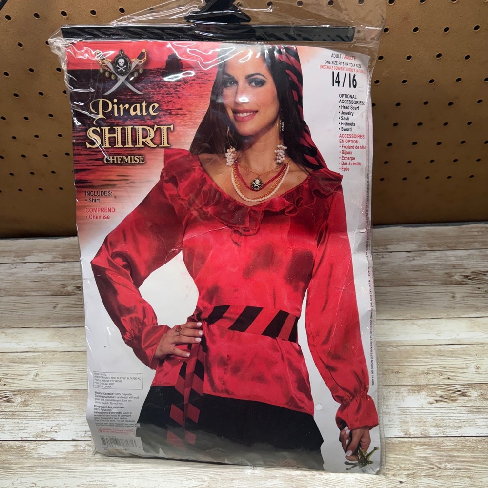 Unbranded Pirate Shirt Costume Women 14/16 Red Ruffled Chemise Blouse 3707